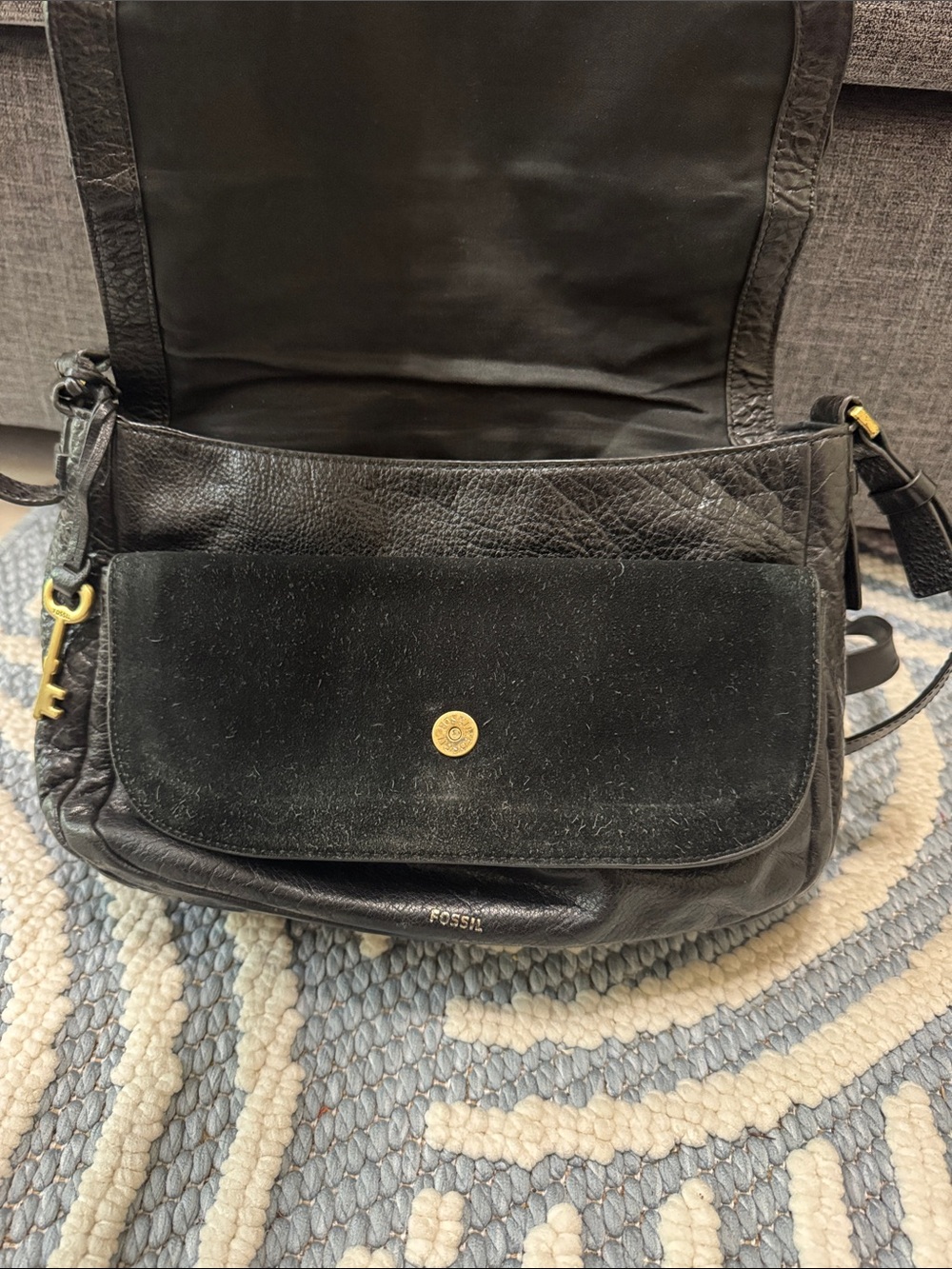 Fossil Peyton Black Pebbled Leather Crossbody Messenger Bag Adjustable Strap - Picture 4 of 11